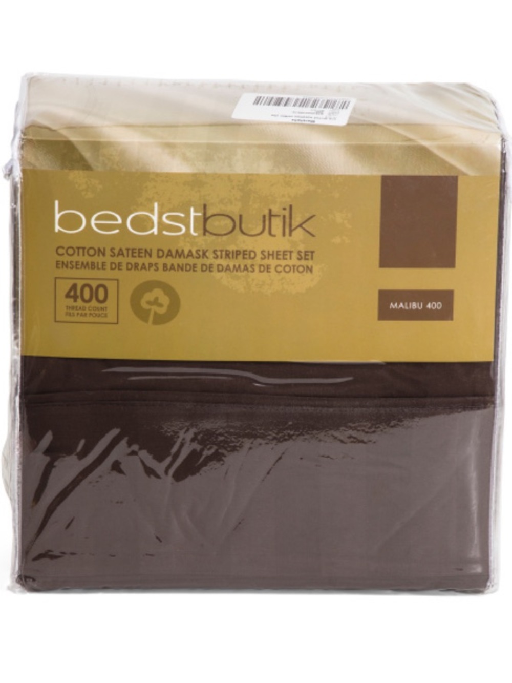 Malibu 400 Cotton Sateen Damask Striped Sheet Set - Brown